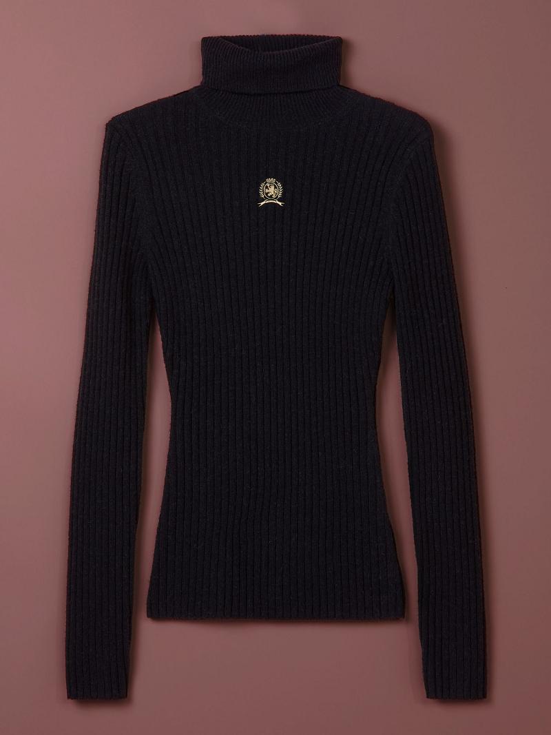 Női Tommy Hilfiger Wool Crest Turtleneck Pulóverek Fekete | HU 373RVD